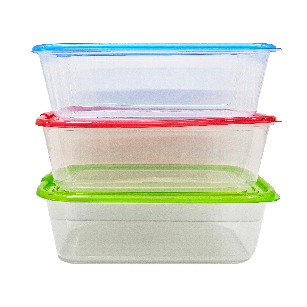 Conjunto 3 Potes Plastico Com Tampa De 1.3L Retangular Para Marmita - A772