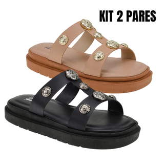 KIT 2 PARES Sandália Confort Papete Macia Enfeite Rebite Moderno Confortável 1530 LANÇAMENTO