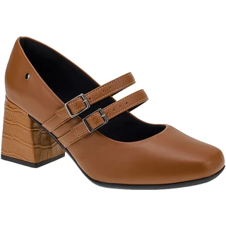 Scarpin Feminino com Fivela Bico Quadrado Salto Croco Bloco Moderno 2861