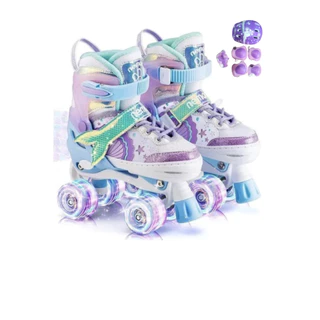 Patins Infantil 4 Rodas Ajustavel com luz de led Sereia Lindo + Kit Proteção