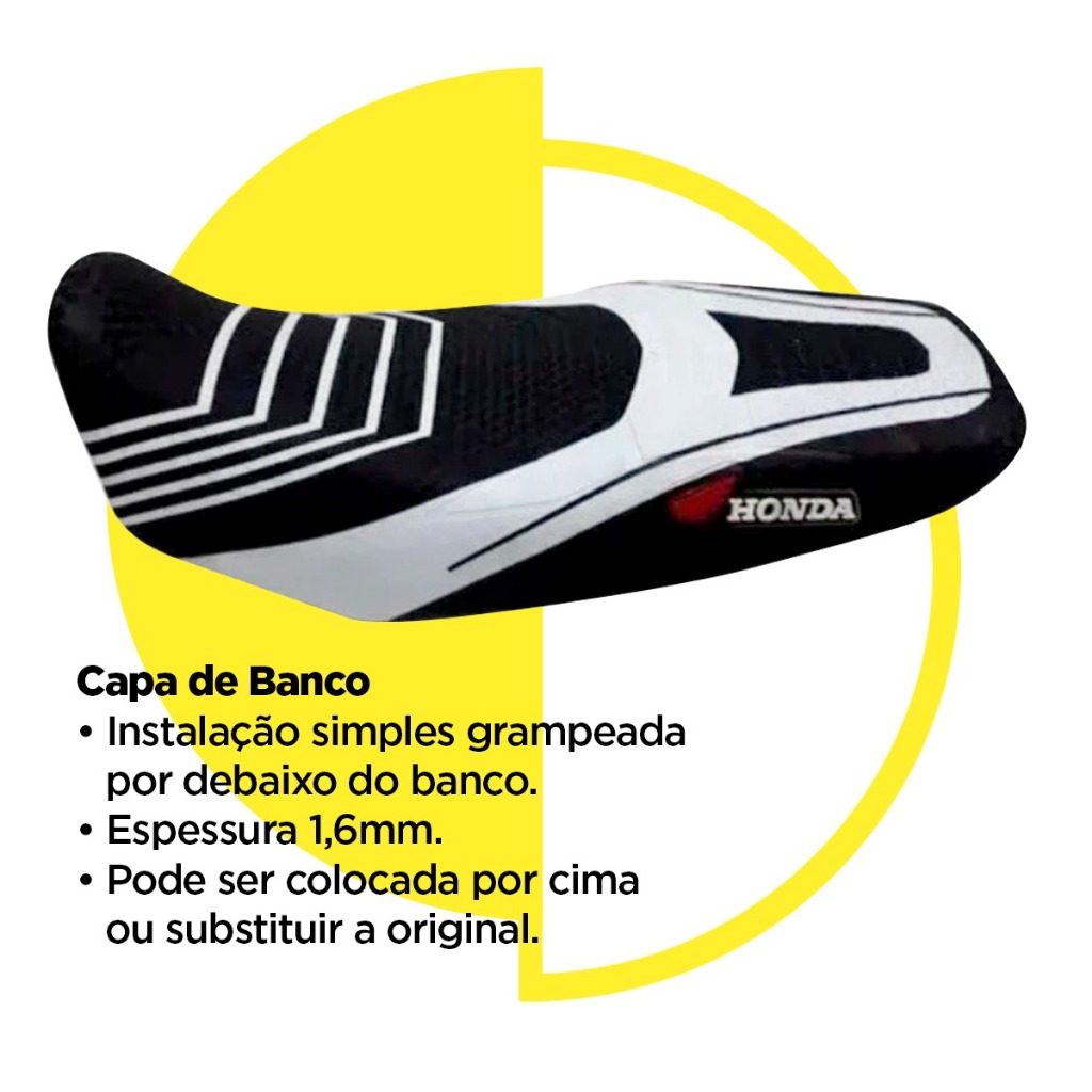 Capa De Banco Moto Esportiva Honda Cg Fan Titan 125 150 160 H flex branca