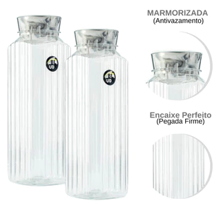 Garrafa De Água e Suco 1,5 litros Kit Com 2 Garrafas Fileto Cristal Marmorizada