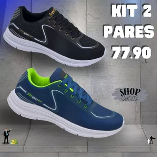 KIT 2 Pares Tênis Masculino Esportivos para Academia e Corrida