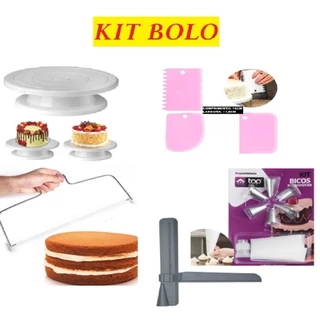 KIT Bolo Nivelador Fatiador Base Giratória E Conjunto Com 4 Fatiadores Profissional Para Confeiteiro em Oferta na Shopee