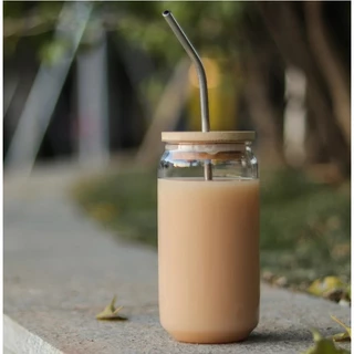 Copo De Vidro 500 ML Com Tampa De Bambu E Canudo 20x15,5x8,5 Resistente De Multiuso Decorativo em Oferta na Shopee