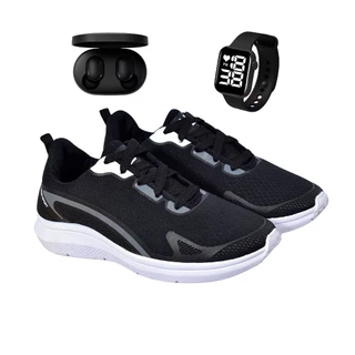 Tênis Corrida Masculino Feminino Sport Leve Academia Treino + Fone De Ouvido Sem Fio + Relógio
