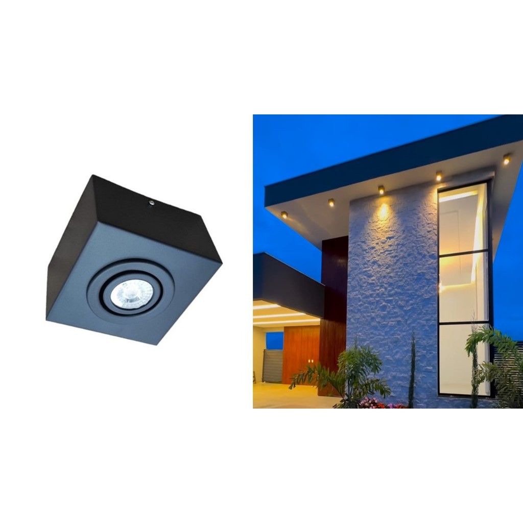 Spot Plafon Sobrepor Teto Laje Gesso Beiral + Led Branco Quente