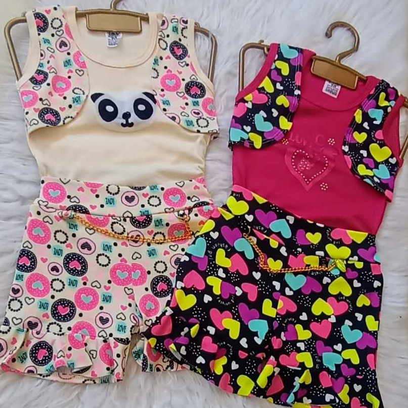 Conjunto Floral Infantil Menina Blusa + Short Saia Desenho Sortido de 2 ...