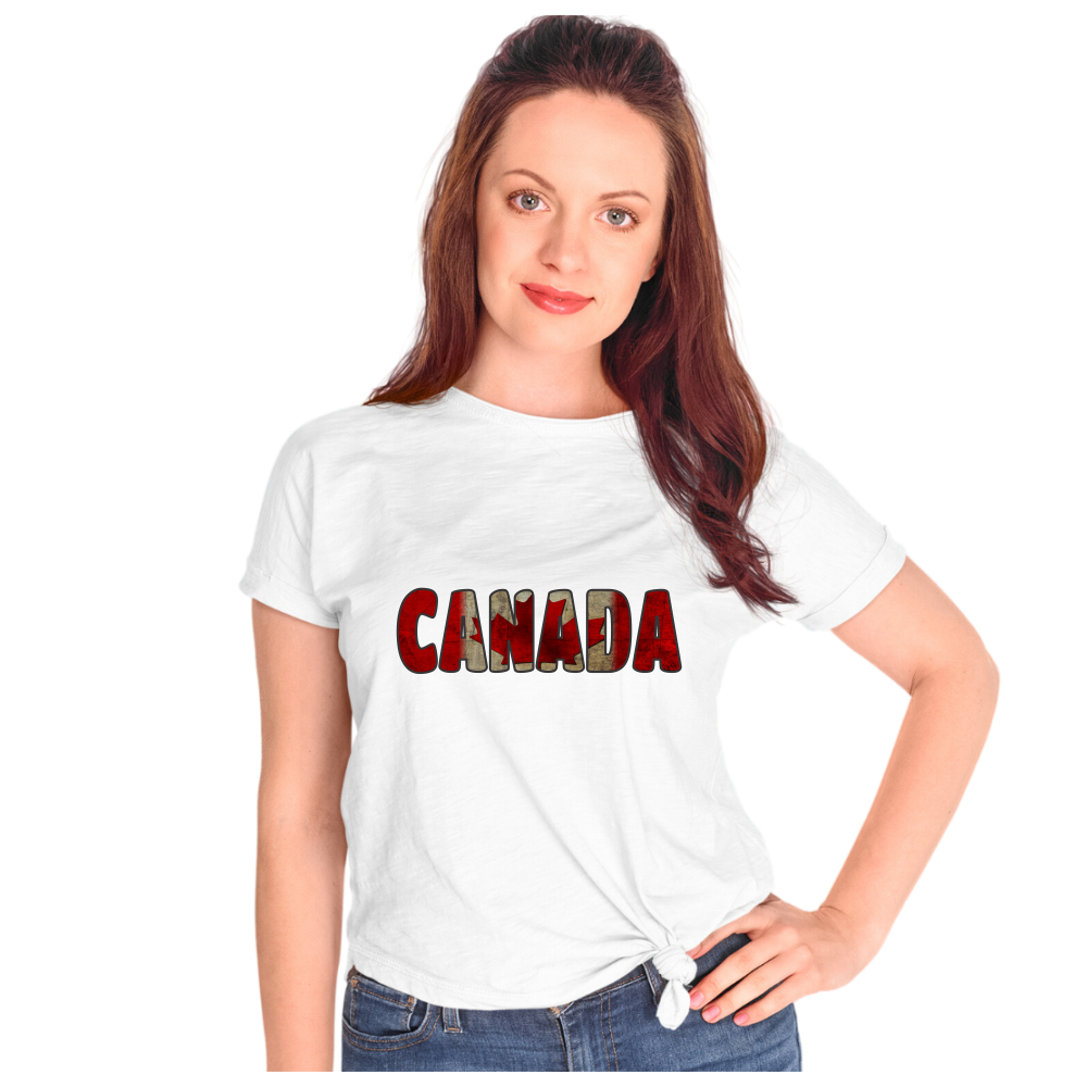 Camiseta Baby Look Canada Bandeira País Escrita 