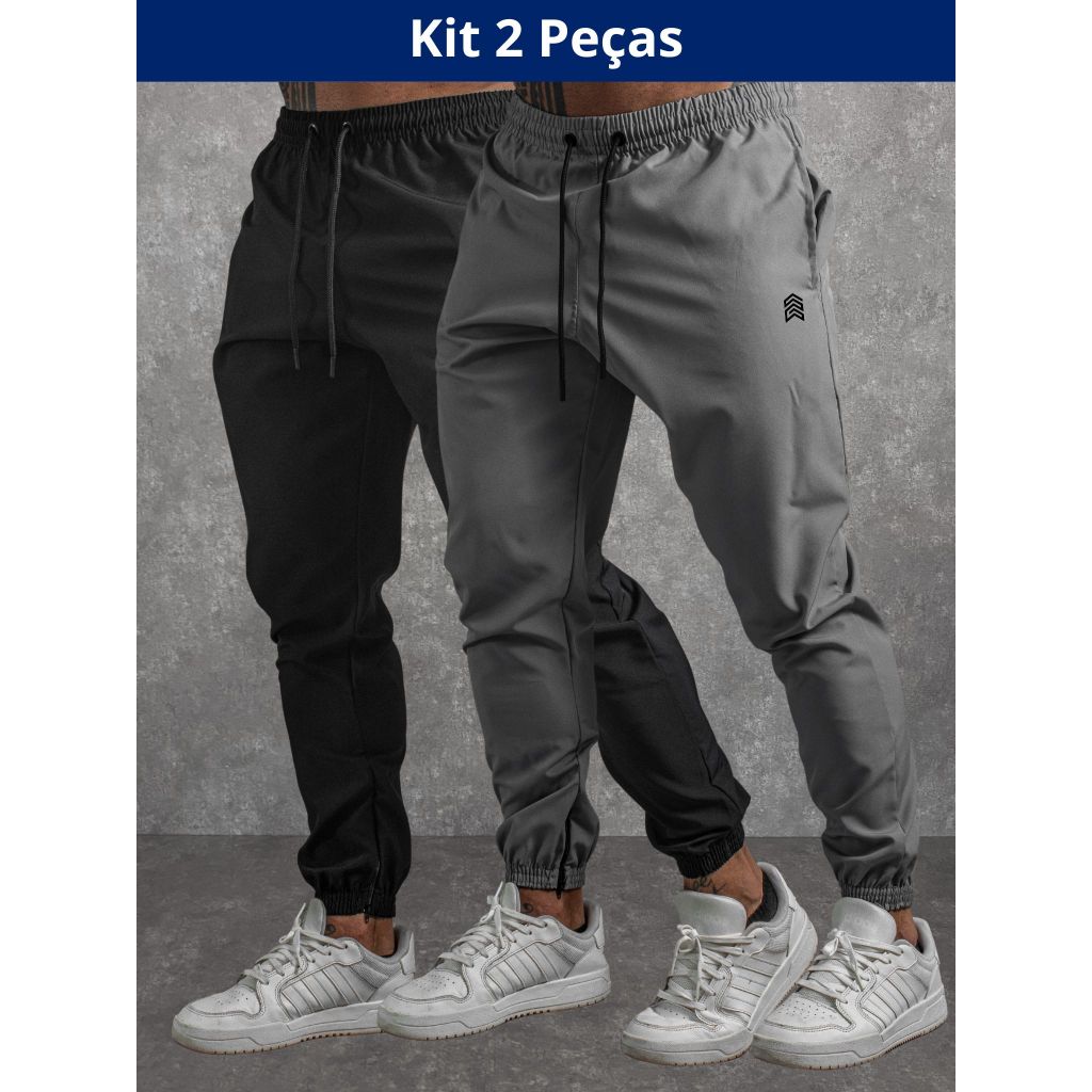 Kit 2 Calça Academia com Elastano Dry Fit Esportiva Masculina de Tactel