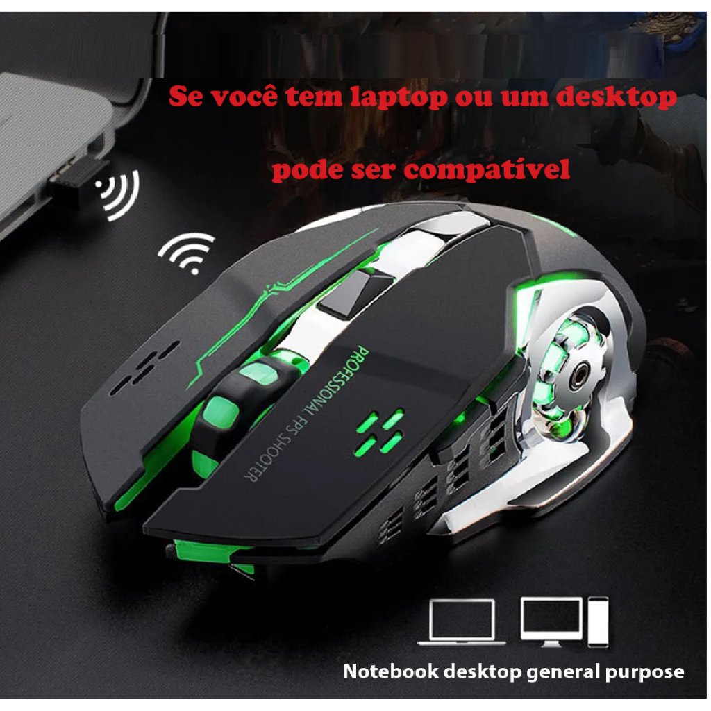 MOUSE Gamer Recarregavel Sem Fio Bluetooth Retroiluminado 7 Cores ...