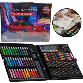 Maleta De Pintura Infantil 150pcs Carros Velozes / Unicórnio 48pcs Desenho Criança Canetinha Arte Masculino Feminino Giz Lápis de Cor Criatividade Tintas Colorir