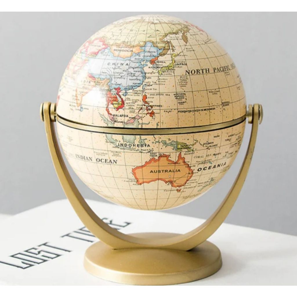Globo Giratório Inglês Rotação 360 Graus De Mesa Decoração Do Quarto Sala Azul e Dourado Geográfia