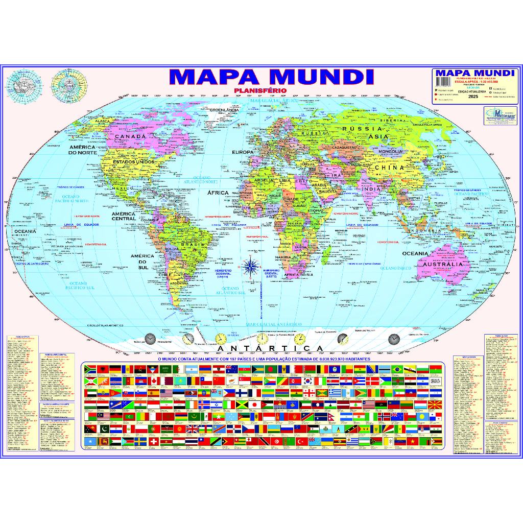 Mapa Mundi - Planisfério Político - Gigante: Largura 117 Cm X Altura 89 ...