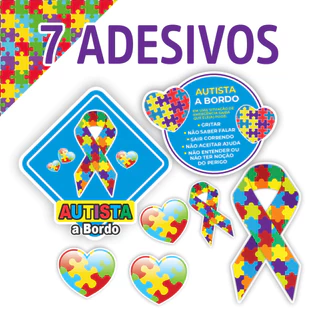 7 Adesivos Autista Autismo Lei Pcd Autista a Bordo Identificação Autista Carro Laço em Oferta na Shopee