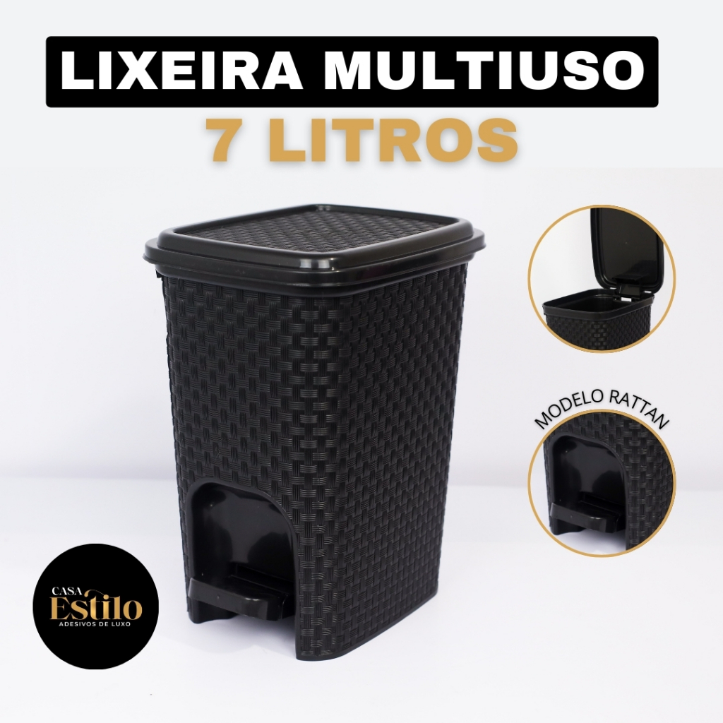 Lixeira Rattan 7 Litros com Pedal Para Cozinha Banheiro Sala Quarto