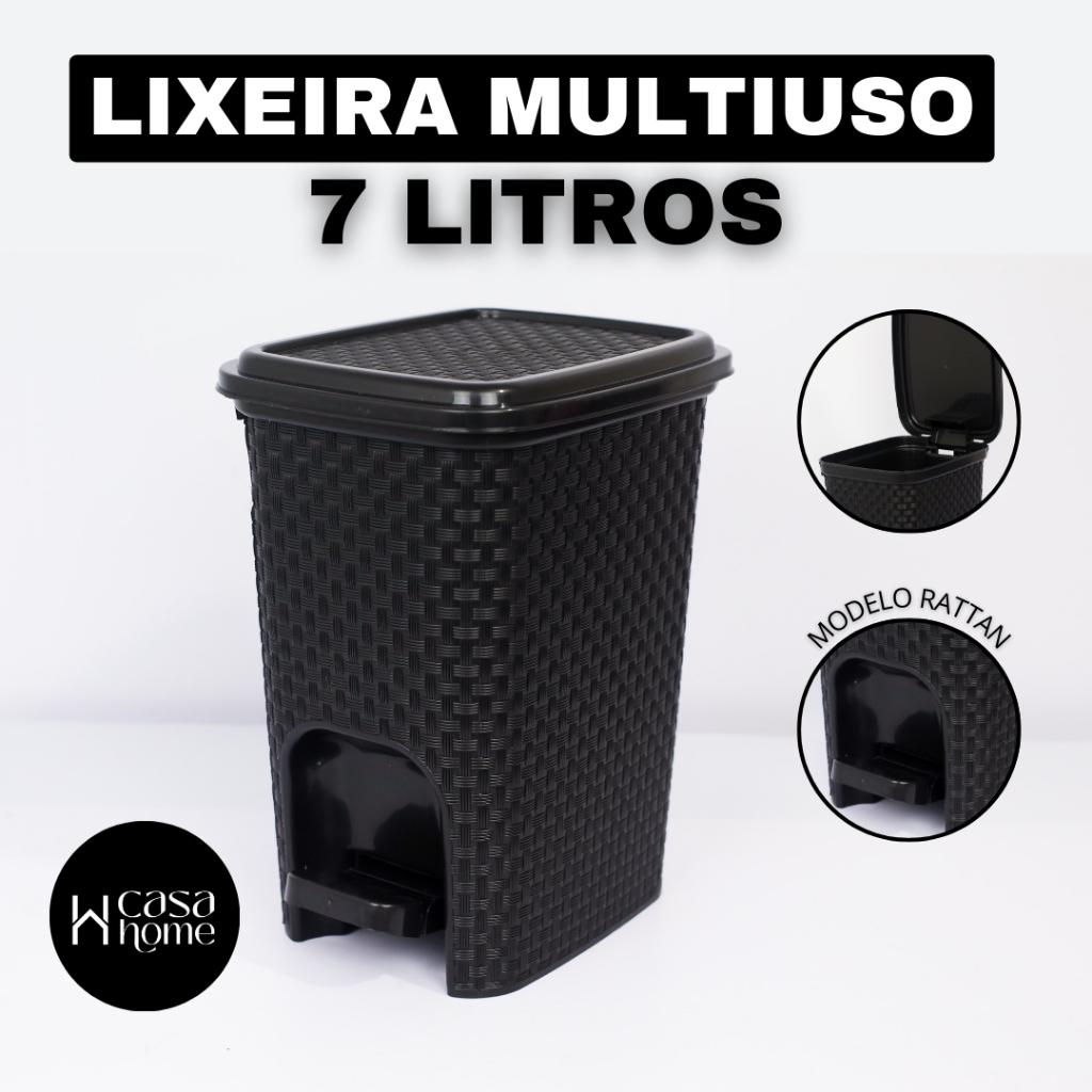Lixeira Rattan 7 Litros com Pedal Para Cozinha Banheiro Sala Quarto