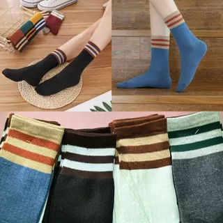 Kit 3 ou 12 pares Meias femininas meias de cano médio duas listras meias