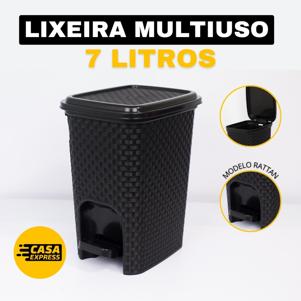 Lixeira Rattan 7 Litros com Pedal Para Cozinha Banheiro Sala Quarto