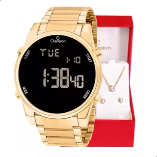 Relógio Champion Feminino Digital Dourado Calendário Original À Prova D
