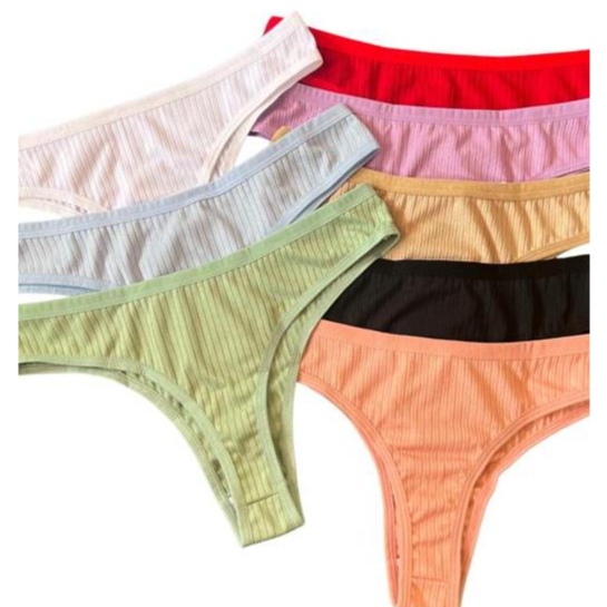 KIT 5 Calcinhas Feminina Tanga Fio Canelada Confort Qualidade