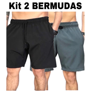 KIT 2 BERMUDAS MASCULINA ACADEMIA SHORT MASCULINO TREINO COM LOGO REFLETIVO