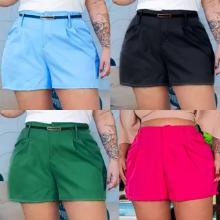 Kit 2 Bermudas Feminina Social Elegante Confortavel Curvy Com Cinto Alfaiataria Plus Size All Curve