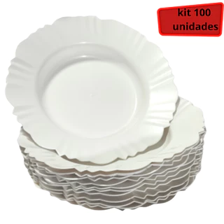 100 ou 150 pratos fundo redondo plástico 23cm pétala refeição