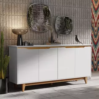 Buffet Aparador Balcão Sala de Jantar 4 Portas Flow - Offwhite/Freijó - EJ Móveis