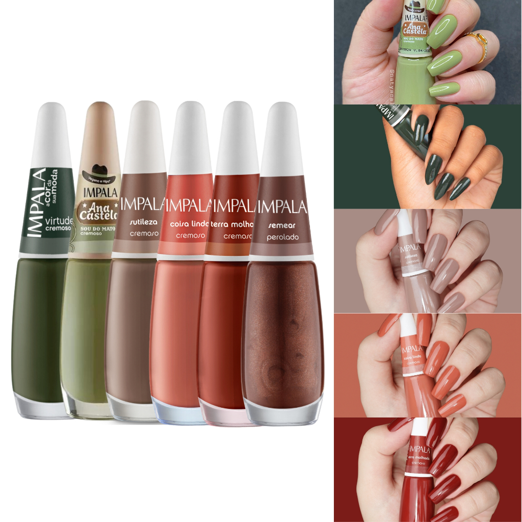 Kit de Esmalte Impala Tons Terrosos Marrom Verde Nudes A Cor da Sua Moda
