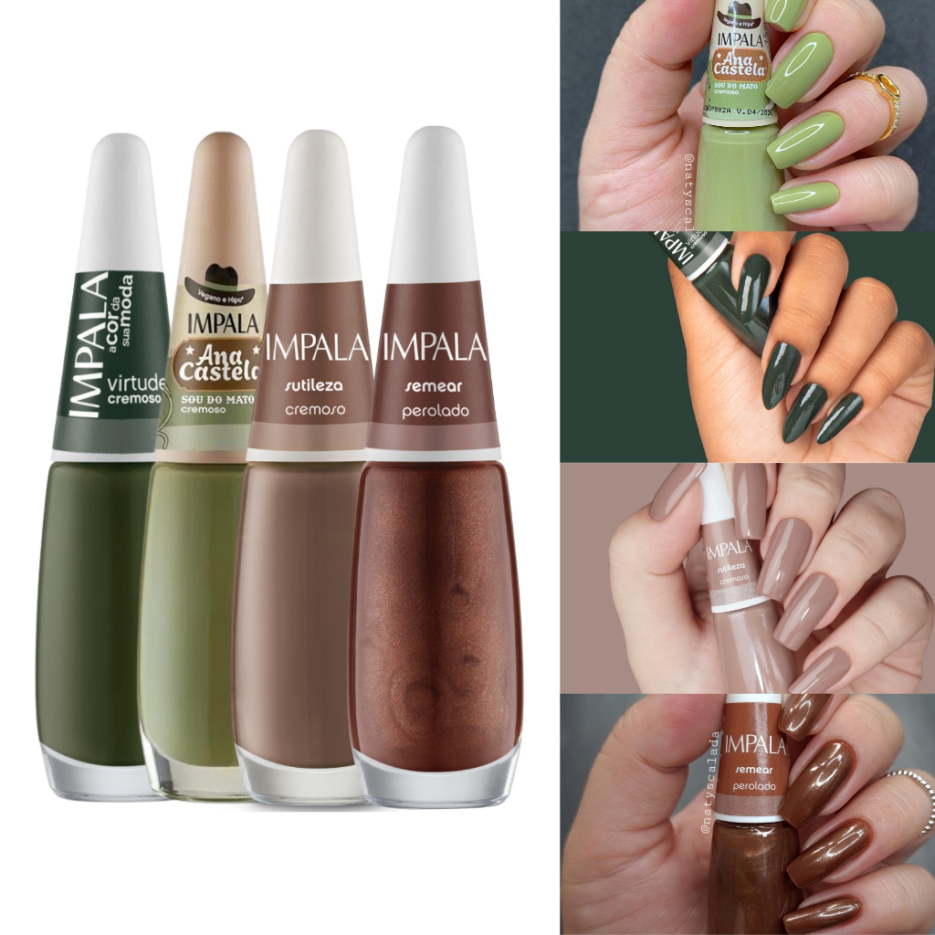 Kit de Esmalte Impala Tons Terrosos Marrom Verde Nudes A Cor da