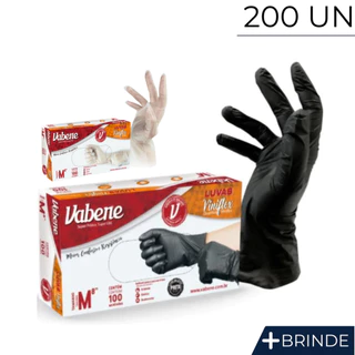 Kit 200 Luvas Descartáveis Viniflex Preta e Transparente Sem Pó