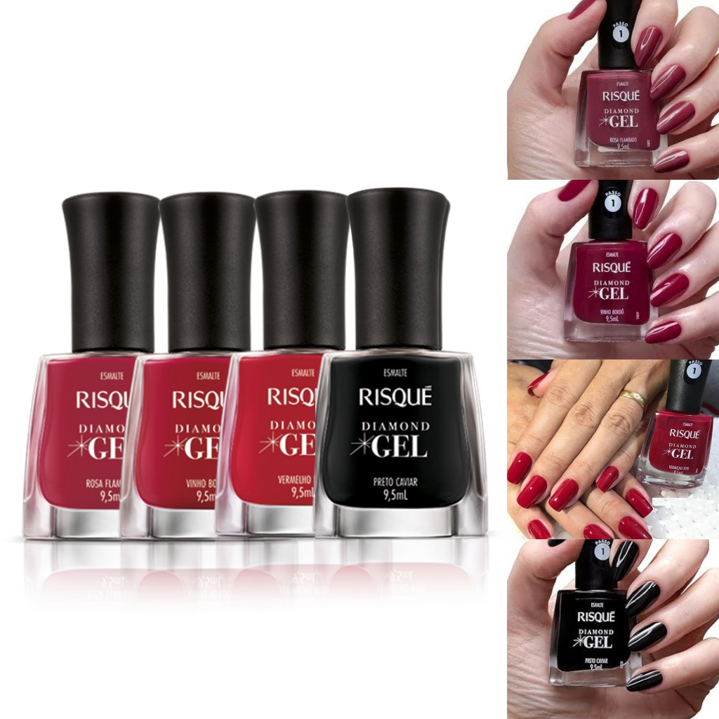 Kit 3 Esmalte Risque Diamond Gel Tons Vermelhos Esmalte Vermelho 9,5ml ...