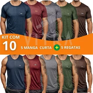 Kit 10 Camisetas 5 regatas 5 manga curta Camisa Masculina Fit