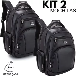 Kit 02 Mochilas Couro Escolar Reforçada Impermeável