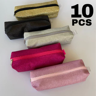Kit 10 Unidades Estojo Escolar Baú Glitter Grande Makeup Necessaire
