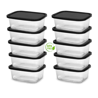 Kit 10 Potes 500ml Transparente Marmita Fitness Organizador Microondas Freezer BPA Free