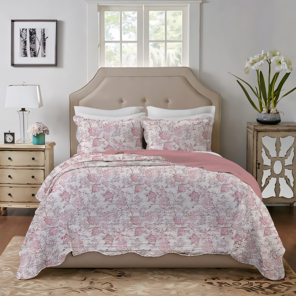 Cobre Leito Queen Colcha de Cama com 02 Fronhas Bouti Dupla Face Estampadas