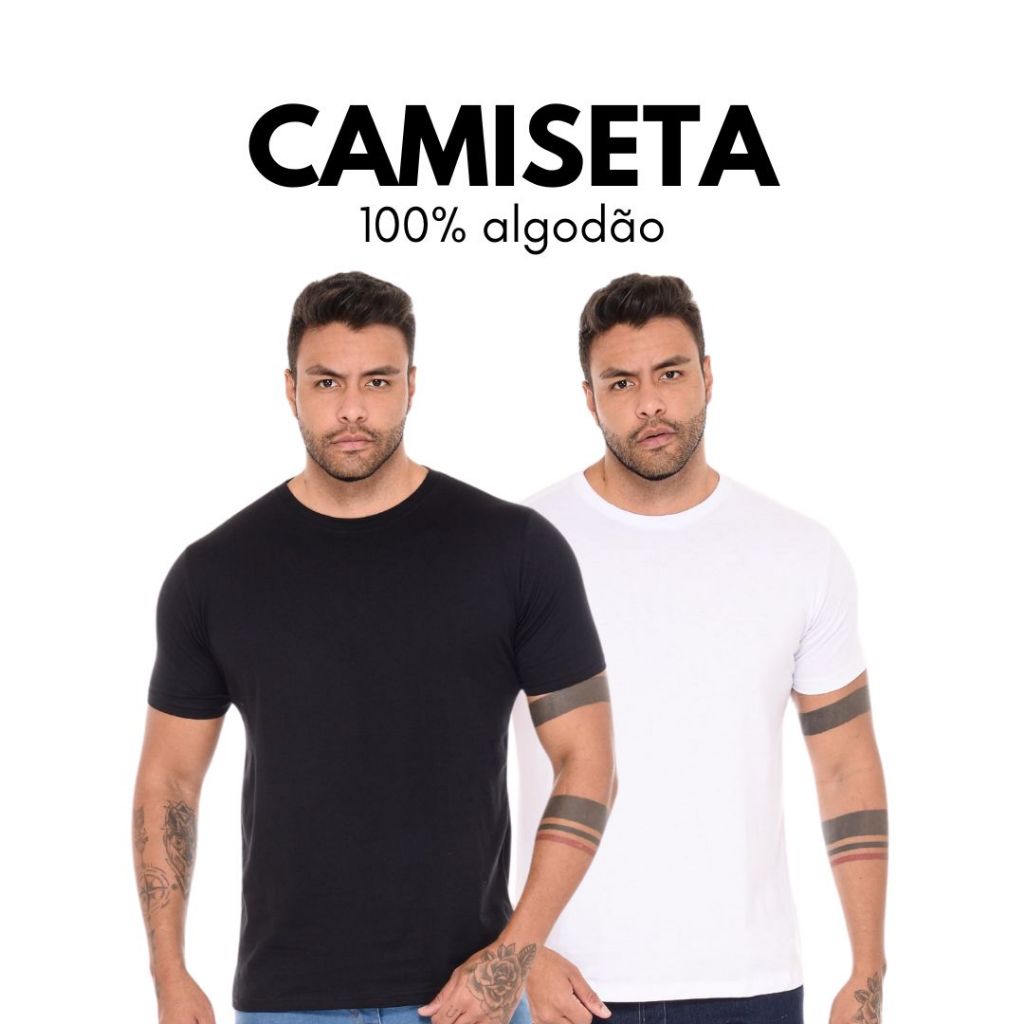 Camiseta Masculina Básica Lisa 100% Algodão Casual