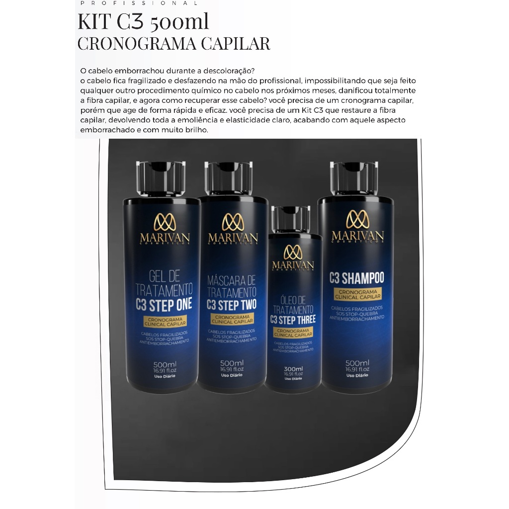 tratamento C3 cronograma capilar clinical Marivan cosmeticos 4 passos ...