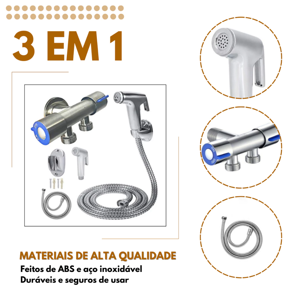 Ducha Higiênica Com Registro Com Dupla Saída De Água Inox Bidê Chuveirinho