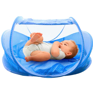 Cama mosquiteiro Acolchoado Berço Bebê Dobrável Portátil AZUL 120x60 com sacola