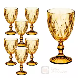 Jogo 6 Taças Vinho Água De Vidro 340ml Diamond