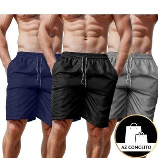 Kit 2X Bermudas Masculinas Preta, Cinza e Azul Reforçadas Tactel Caminhada Academia Com Bolsos