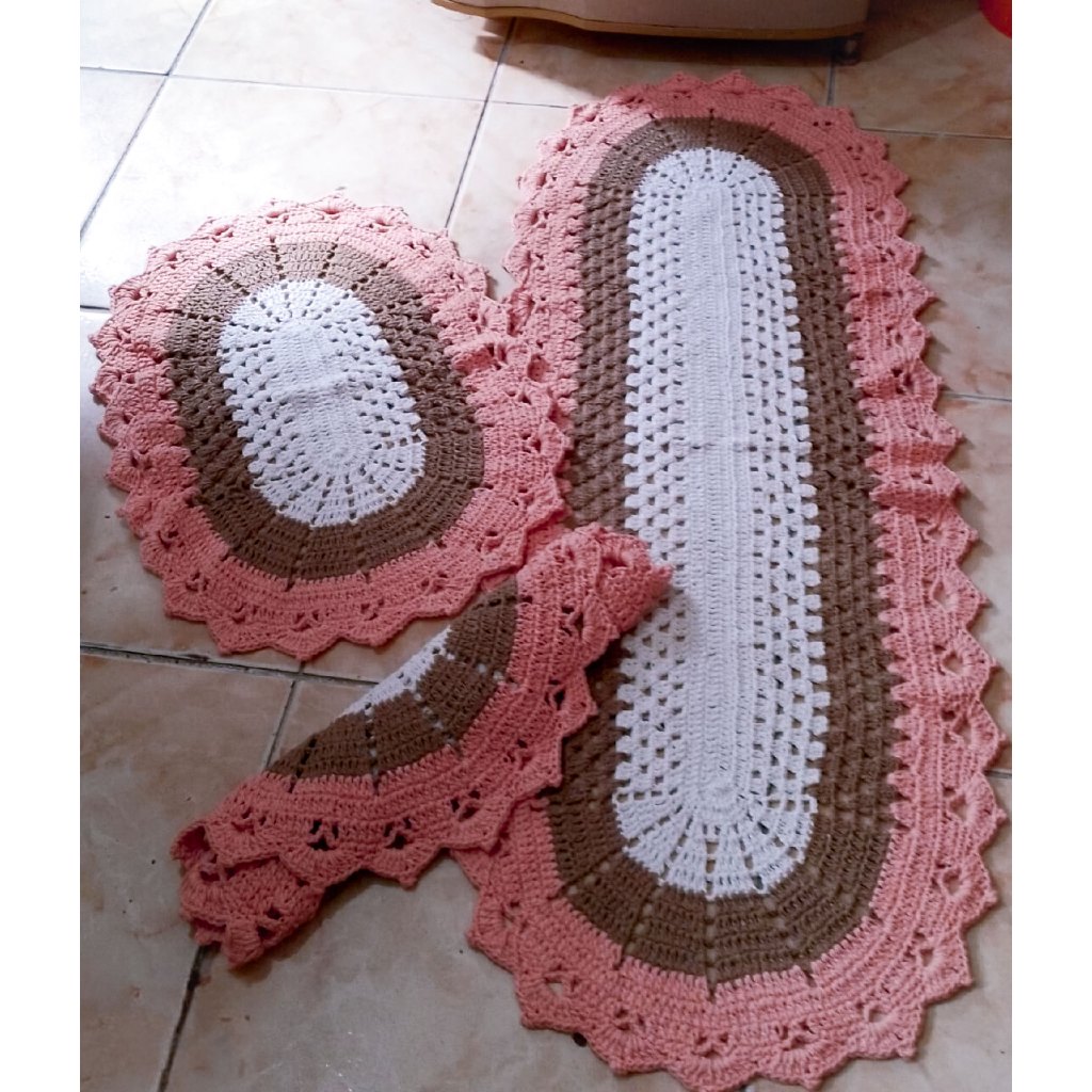 Kit Cozinha C/3 peças cor Salmão Crochê Feitos a Mão!