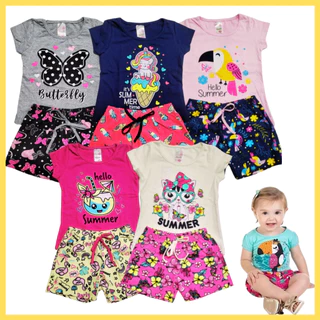 Kit 10 Peças Roupa Infantil Menina Verão Conjunto 5 blusas + 5 shorts