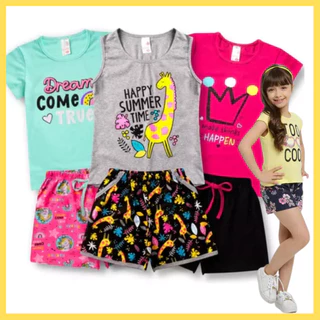 Kit 6 Peças Roupa Infantil Menina Verão Conjunto 3 blusas + 3 shorts