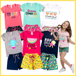 Kit 12 Peças Roupa Infantil Juvenil Menina Verão 6 blusas + 6 shorts