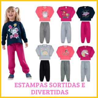 Kit Sortido 6 Peças de Roupas Feminino Infantil Inverno 3 Casacos 3 Calças de 1 ao 8