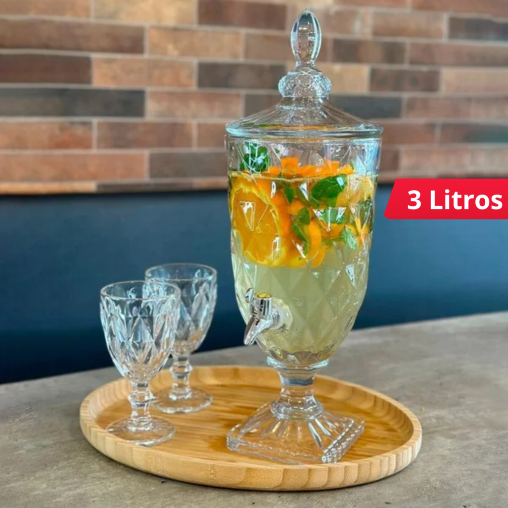 Suqueira Jarra De Vidro Diamante 3 Litros Com Torneira Para Suco ...